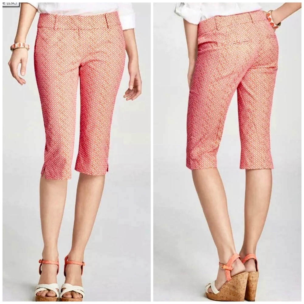 Ann Taylor Orange Diamond Print Park Pedal Pushers